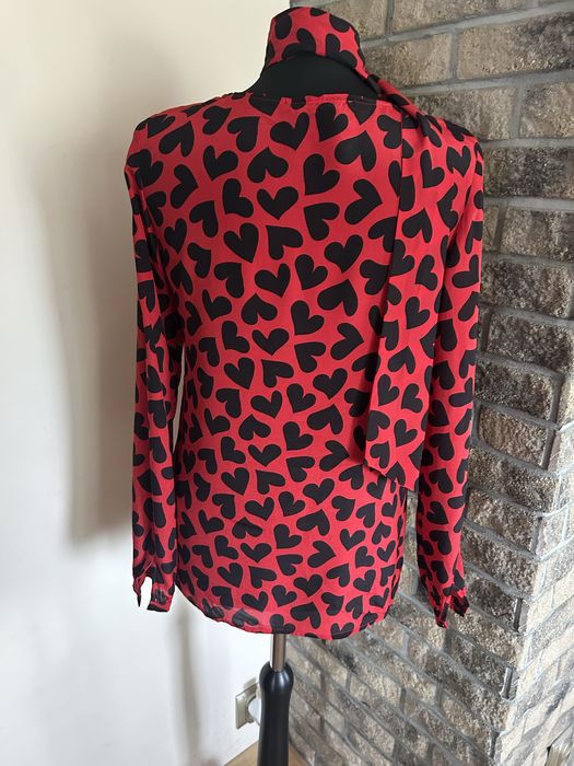 Czerwona koszula bluzka w serca jedwabna 34/36 jedwab szal