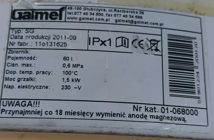 Bojler 60L Elektryczny Galmet