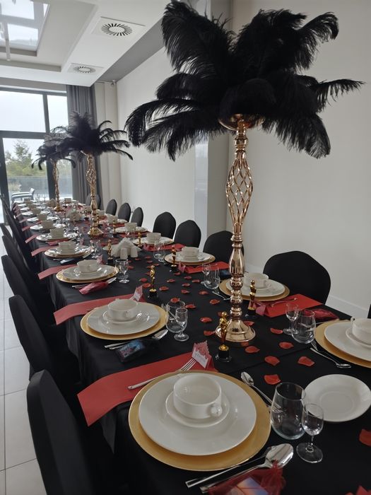 Świecznik ze strusimi piórami, dekoracja stołu, boho, pampasy, stojak