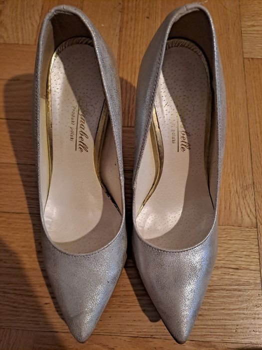 Srebne Buty Na Obcasie