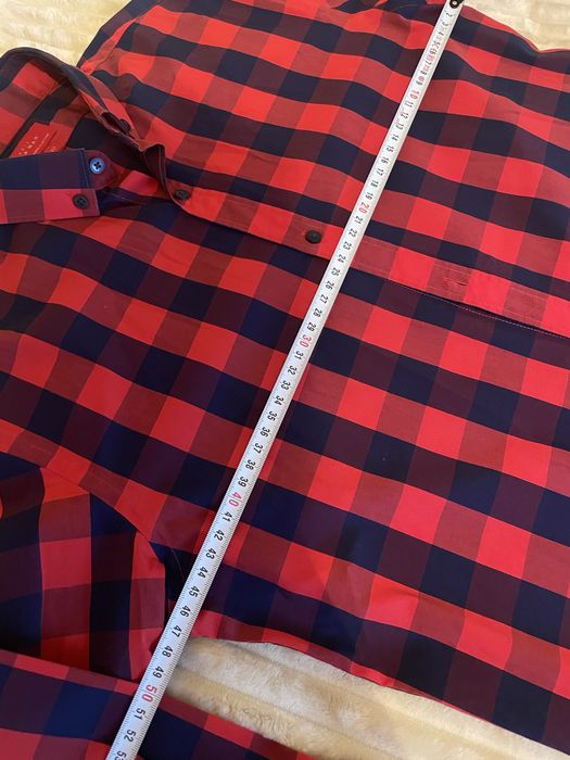 Koszula NOWA ZARA unisex roz. 38 Slim w kratkę granatowo-czerwona