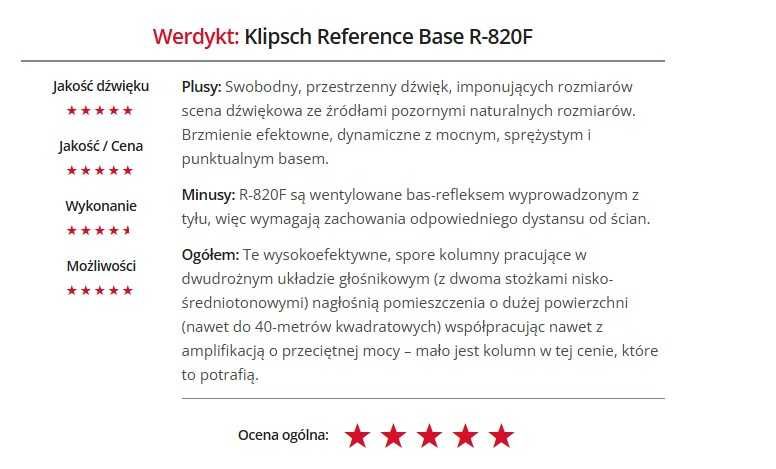 kolumna podłogowa Klipsch Reference Base R-820F , stan idealny!