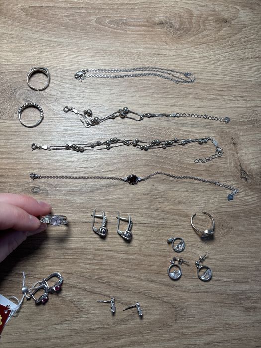 Срібні прикраси, серьги, кольцо, серебряные украшения, подвеска