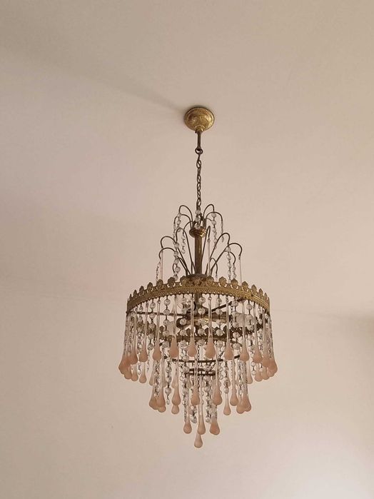 Candeeiro teto vidro com pendentes coloridos para restauro