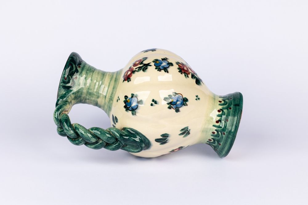 Ręcznie malowany ceramiczny dzban wazon vintage kwiatki