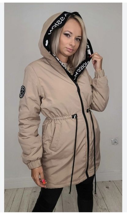 Kurtka parka beżowa kaptur ML