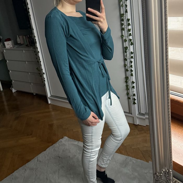 Bluzka na długi rękaw ciemno turkusowa