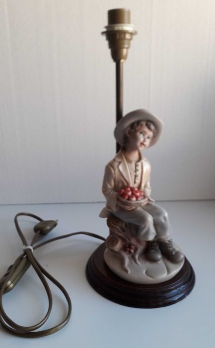 Porcelain Lamp with Figurine (Wooden Base).