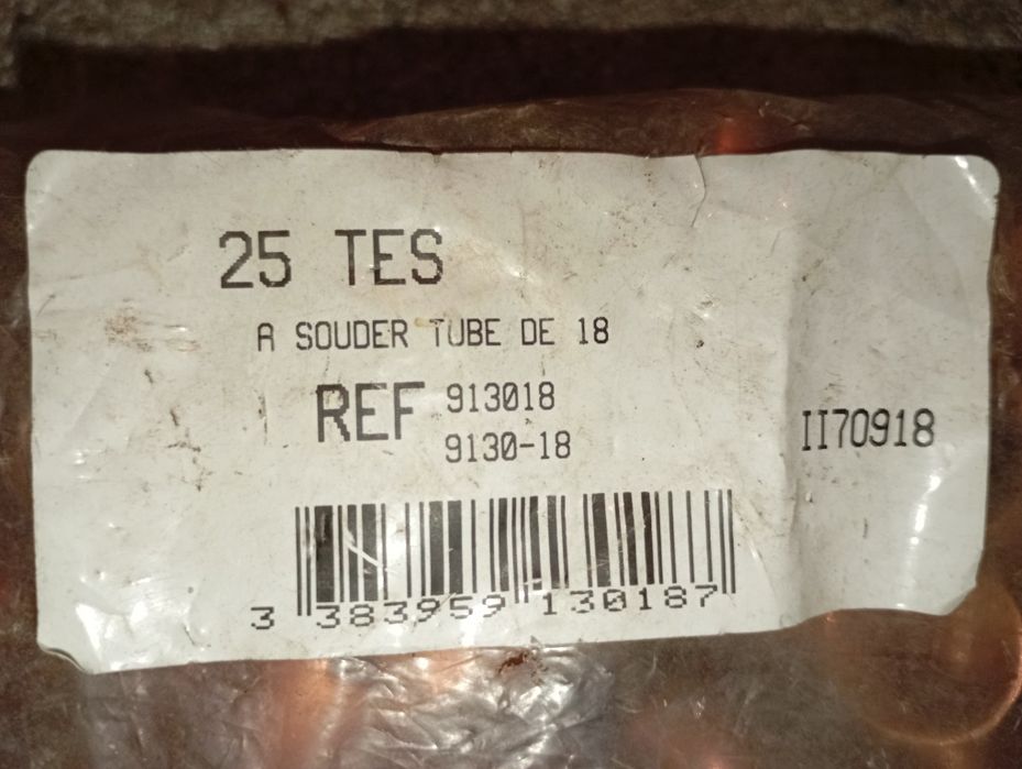 Lote 25 tês de cobre para soldar 18 mm, novos