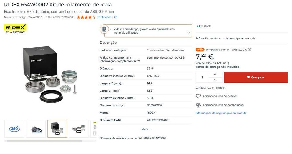 Kits de rolamento de roda Novo para Volkswagen Polo I