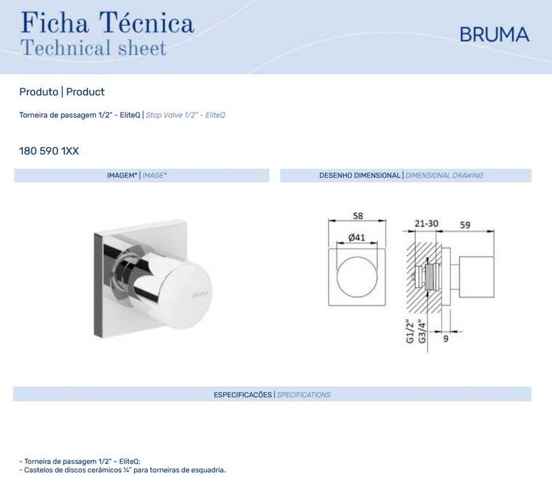 Torneiras de passagem 3/4" - EliteQ - preto mate - Bruma