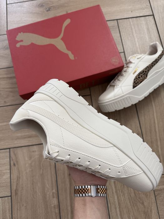 Nowe Skórzane Trampki Damskie Puma na Platformie Panterka Kremowe 41