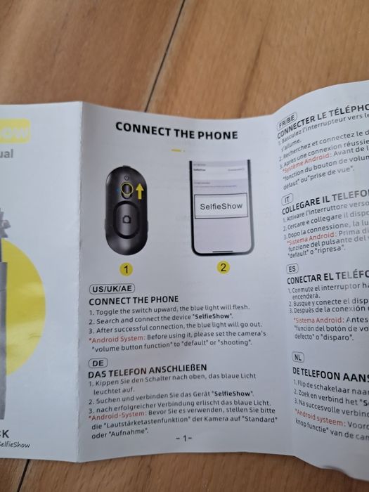 Tripé para telemóvel/câmara com comando