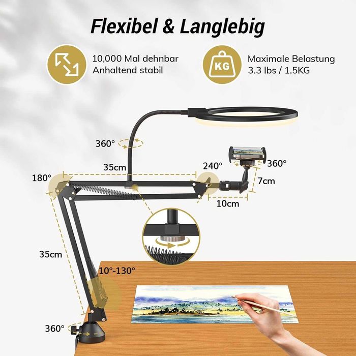 TONOR statyw z uchwyt Lampa LED pierścieniowa do rysunków biżuterii