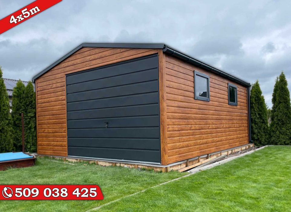 Garaż Blaszany Blaszak 4x5 drewnopodobny dach dwuspadowy PREMIUM