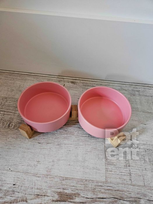 Miski ceramiczne dla psa kota zestaw 2 sztuki x 400 ml różowe