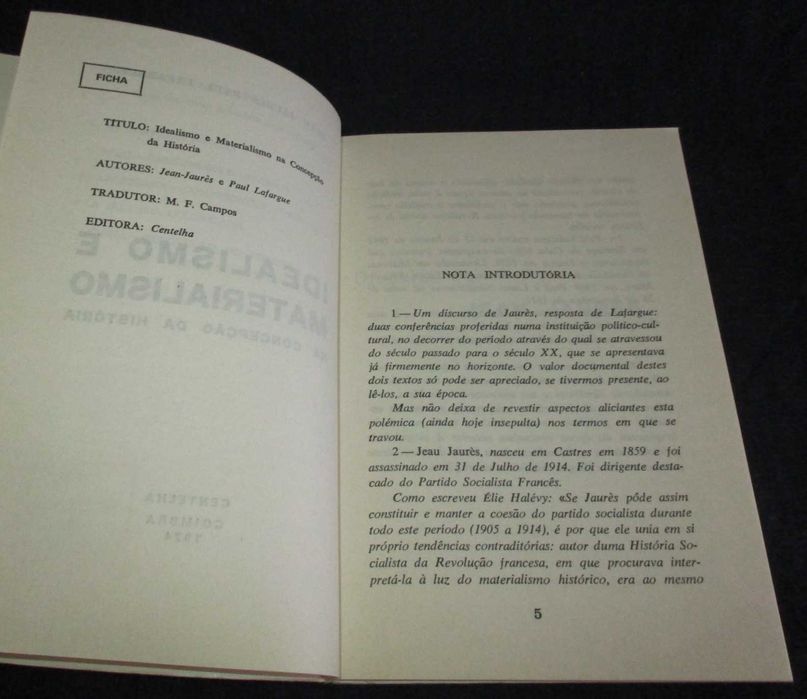 Livro Idealismo e Materialismo na concepção da história Jean Jaurés