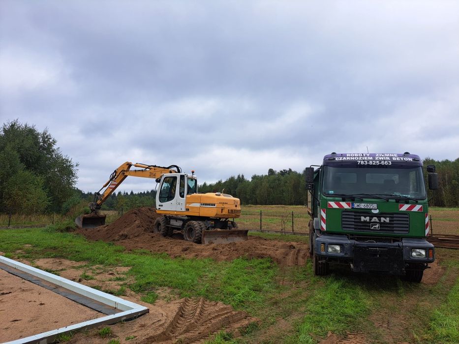 Roboty ziemne- równanie niwelacja terenu wykopy wyburzenia transport