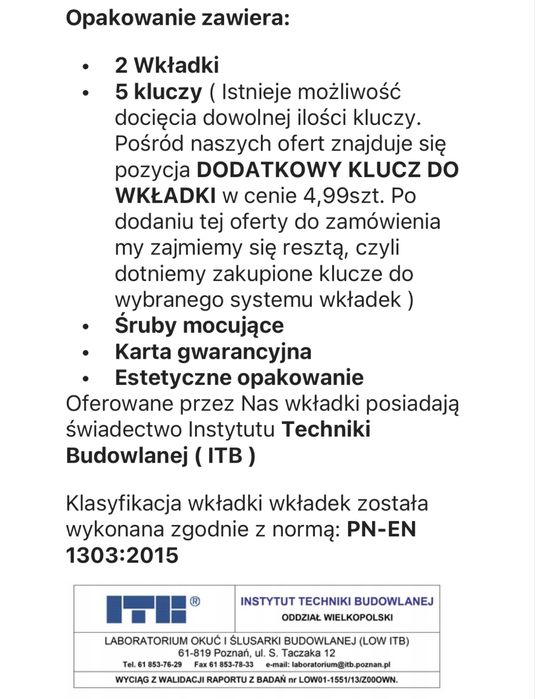 Komplet wkladek w systemie jednego klucza ALUBRASS