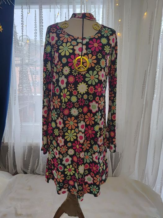 Strój przebranie hippie hipis hipiska lata 60/70 pięć części roz XL