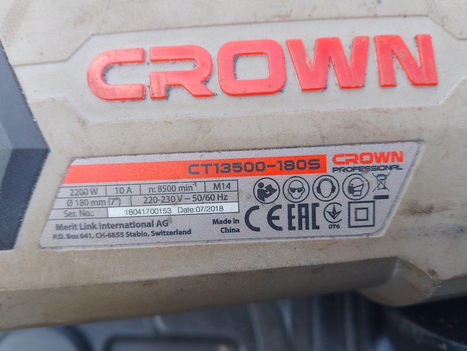 Кутова шліфмашинка 180мм CROWN, кейс, круги , окуляри.