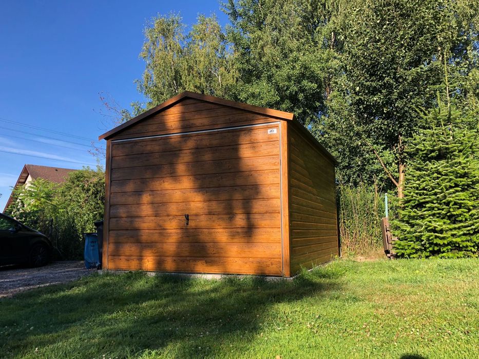 Garaż blaszany, 3x5, złoty dąb, profil zamknięty.