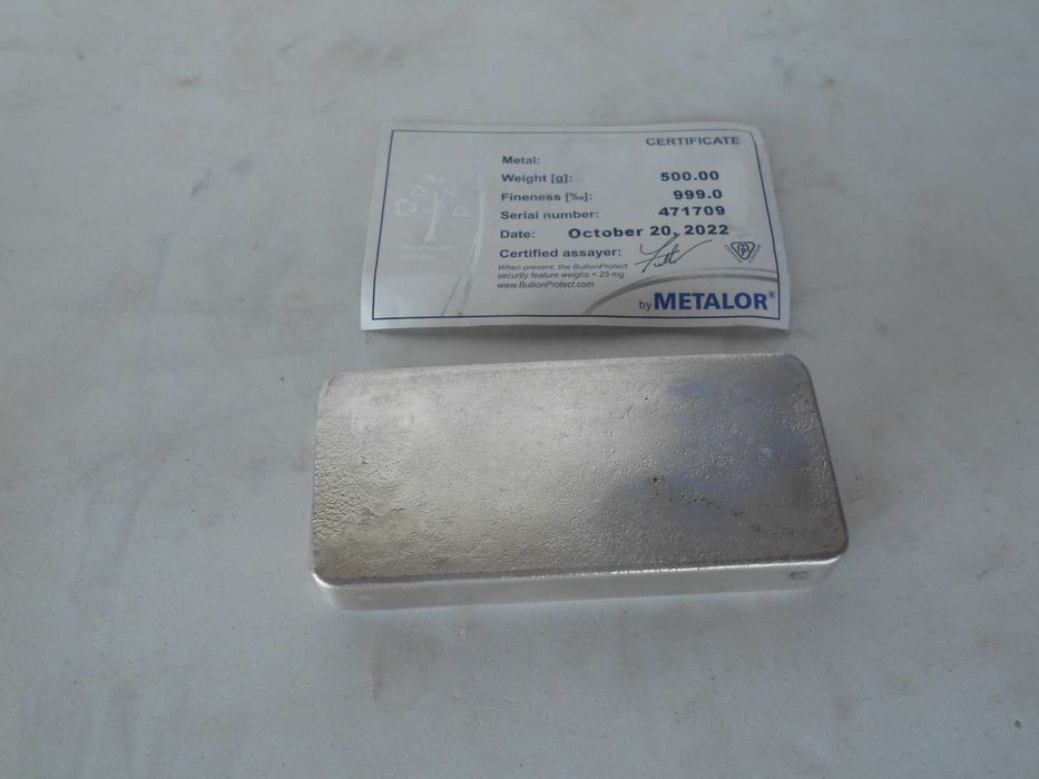Barra de Prata Metalor de 500 gr.
