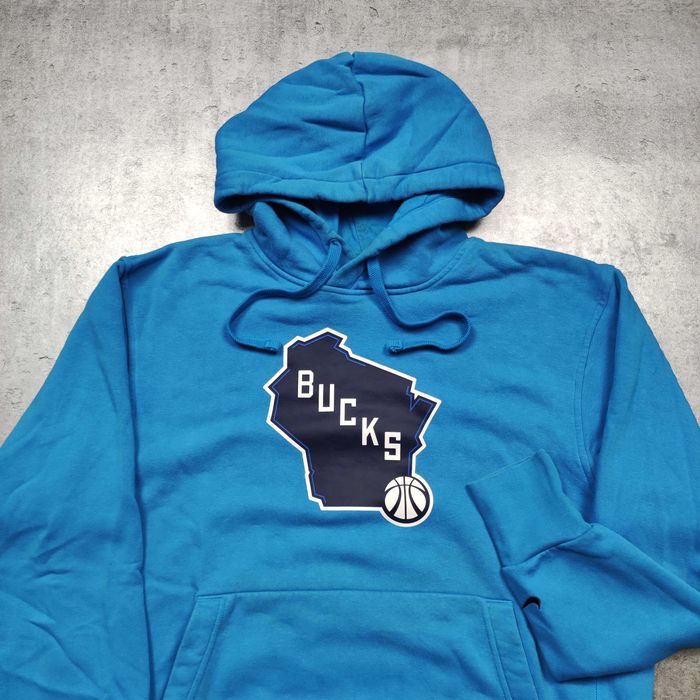 MĘSKA Bluza z Kapturem Bawełna PREMIUM Nike NBA Bucks Koszykówka Logo