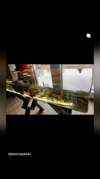 Designerski stolik z korzenia oliwnego + żywica epoksydowa LED(UNIKAT)