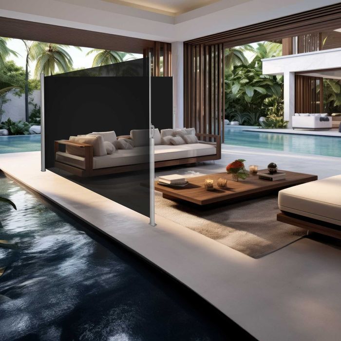 Podwójna markiza boczna czarny lub beżowy 200 x 600 cm OUTLET