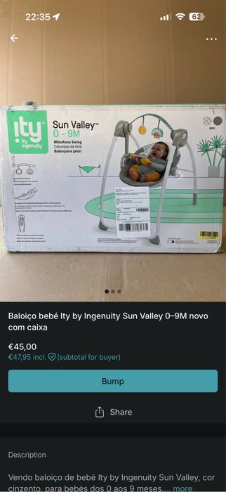Baloiço bebé Ity by Ingenuity Sun Valley 0–9M novo