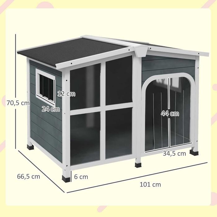 PORTES GRÁTIS - Casota de Madeira para cães médios 101x66,5x70,5cm