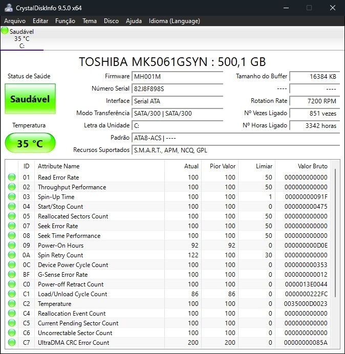 Toshiba Disco Rígido 500GB 7200RPM SATA 2.5 HDD