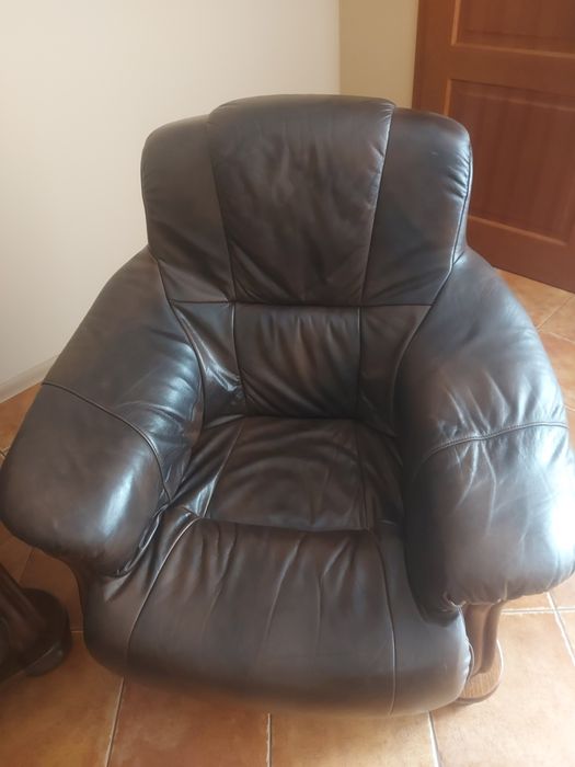 Skórzany komplet wypoczynkowy, kanapa, fotele