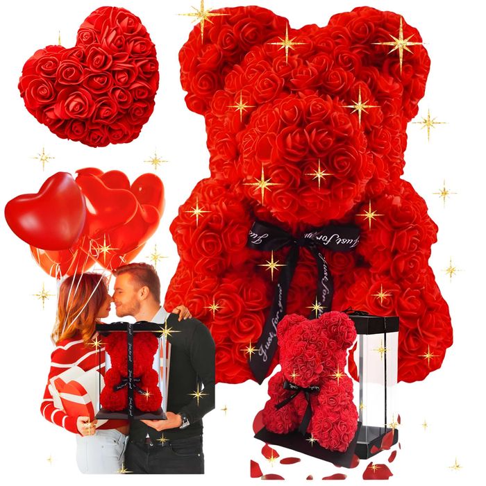 Miś Różany XXL z płatków róż dzień kobiet 18 urodziny prezent