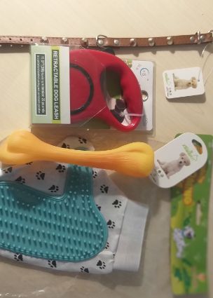 Поводок, ошейник, игрушка и перчатка