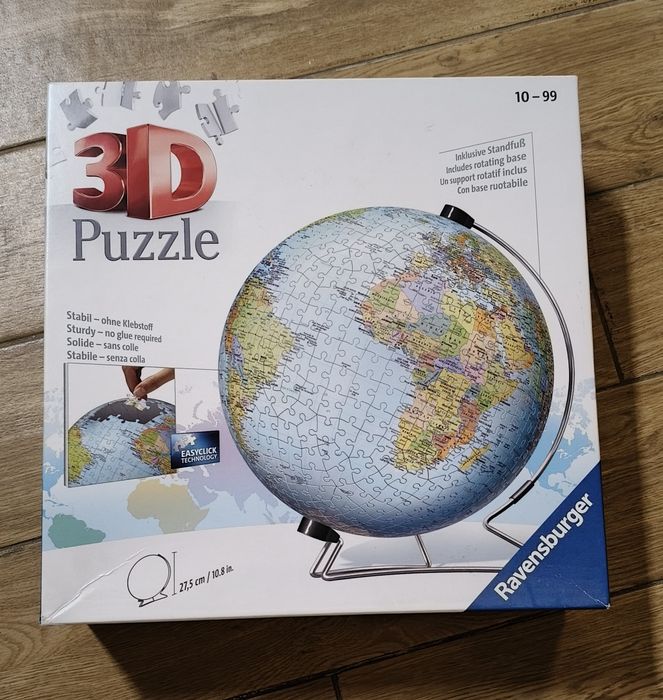 Puzzle 3D Globus, Ravensburger. 550  elementów, 27,5 cm, z podstawką