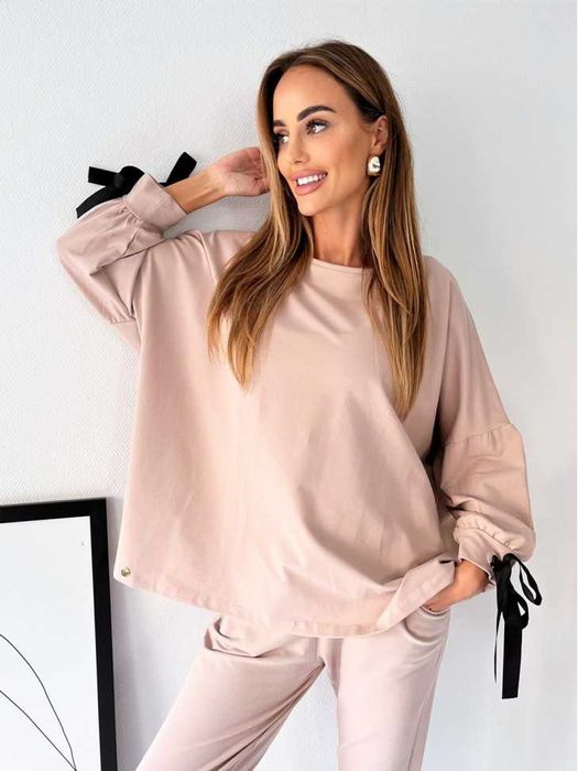 Laleli rewelacyjna bluza OVERSIZE r.uni do 48/50 BEŻ kokardy