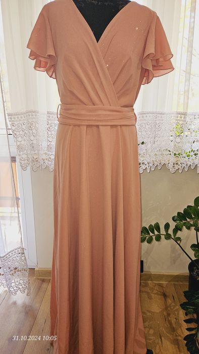 Sukienka balowa weselna rozmiar XL pudrowy róż długa maxi