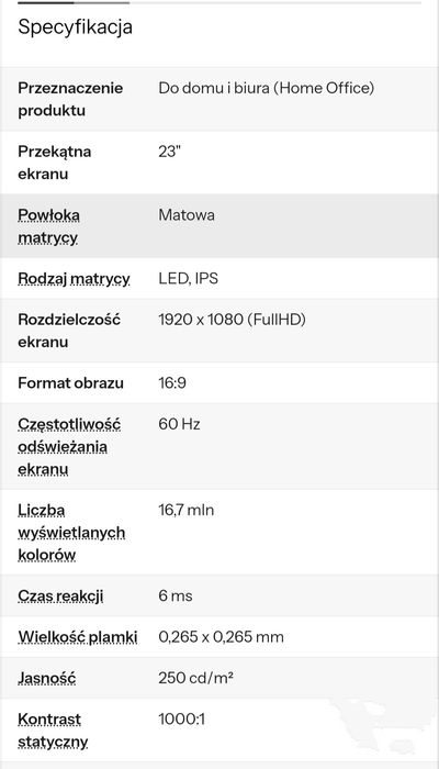 Monitor Dell 23 P2317H, stan bardzo dobry/idealny