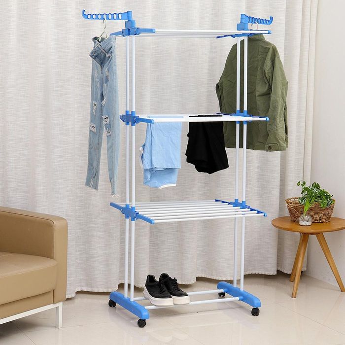 Багатоярусна сушарка для білизни до 50 кг (172х73х64) Garment Rack With Wheels, Блакитний / Підлогова вішалка