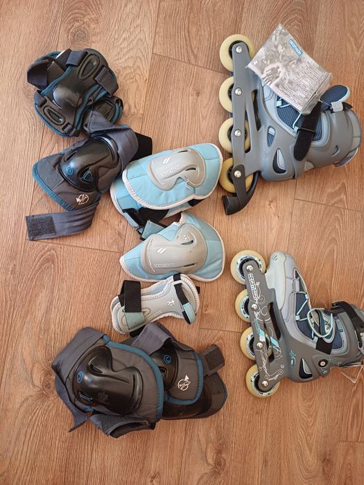 Proteções: cotoveleiras, joelheiras e proteção punhos tudo Decathlon