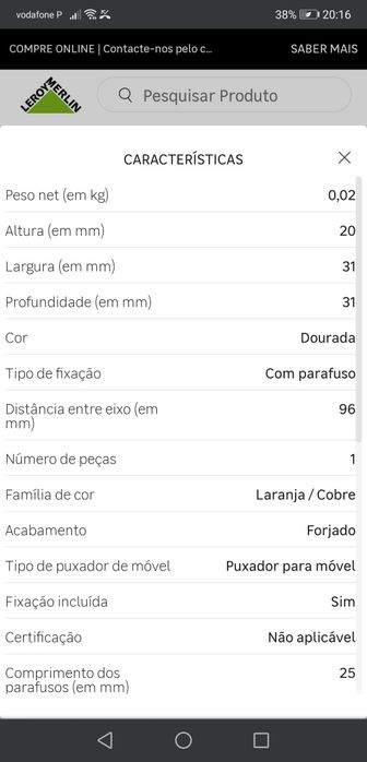 Puxador móvel dourado