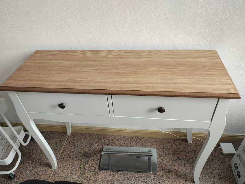 Consola de Entrada com 2 Gavetas Estilo Francês 100x35x76,5 cm Branco e Marrom Escuro