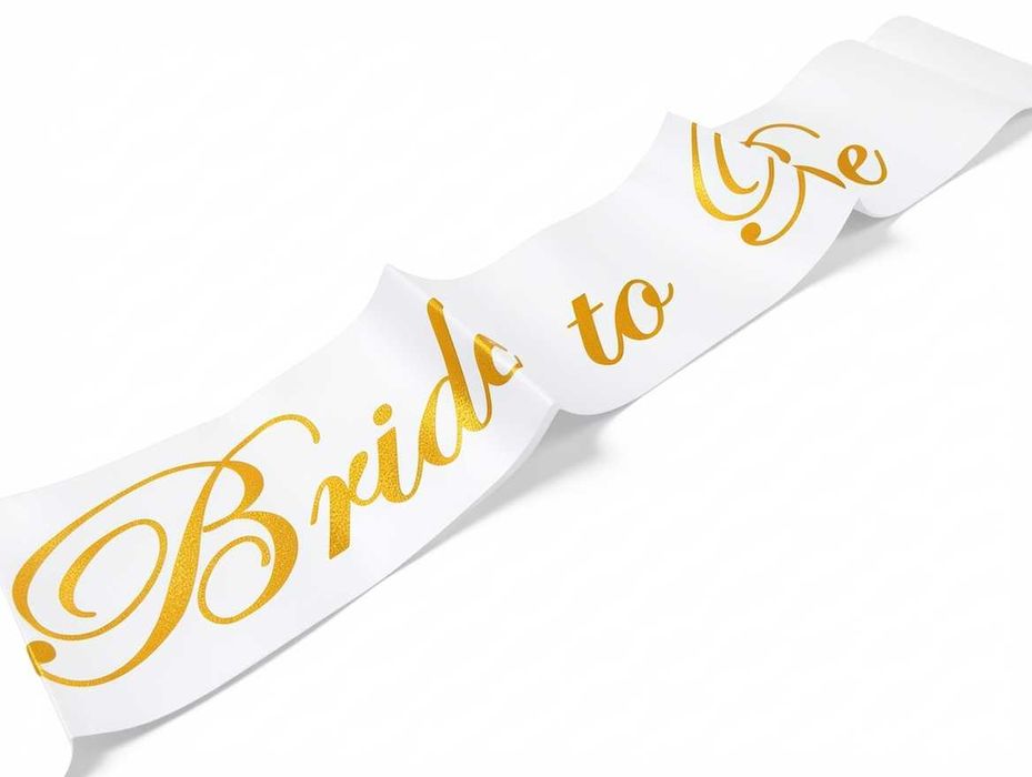 N017 Biała Elegancka Szarfa Wieczór Panieński Dla Przyszłej Panny Młodej Złoty Napis Bride To Be Akcesoria Gadżety Ślubne Dodatki Dla Panny Młodej