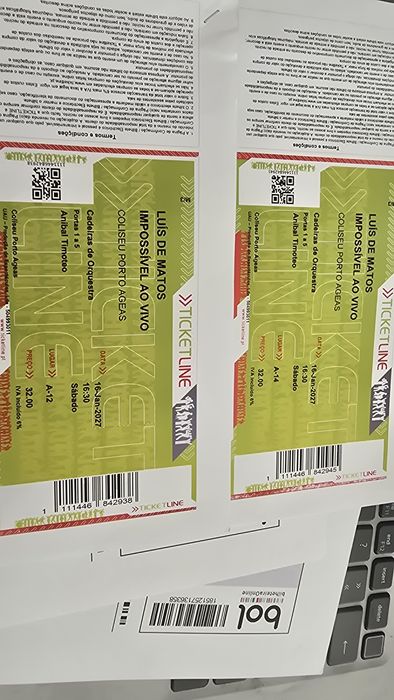 2 Bilhetes Luis Matos 16 Janeiro Cadeiras Orquestra