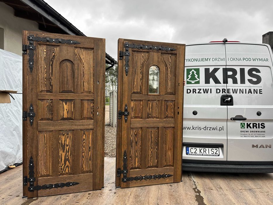 Drzwi zewnętrzne LITE drewniane szczotkowane postarzane olejowane 75mm