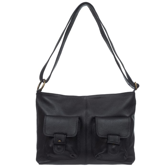 VERA PELLE torebka skórzana listonoszka duża z kieszeniami V648 czarna