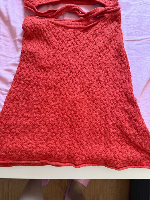 Conjunto Vermelho de Malha Top + Saia com Tiras Red Knit Two-Piece Set S