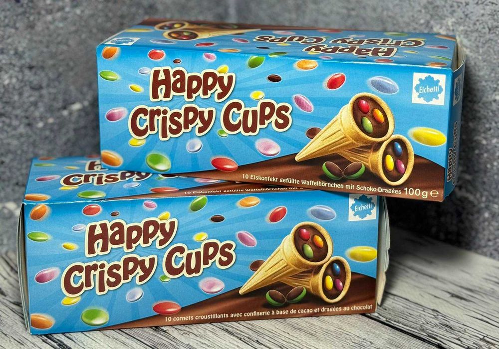Хрусткі трубочки Happy Crispy Cups з шоколадом та драже 100 г